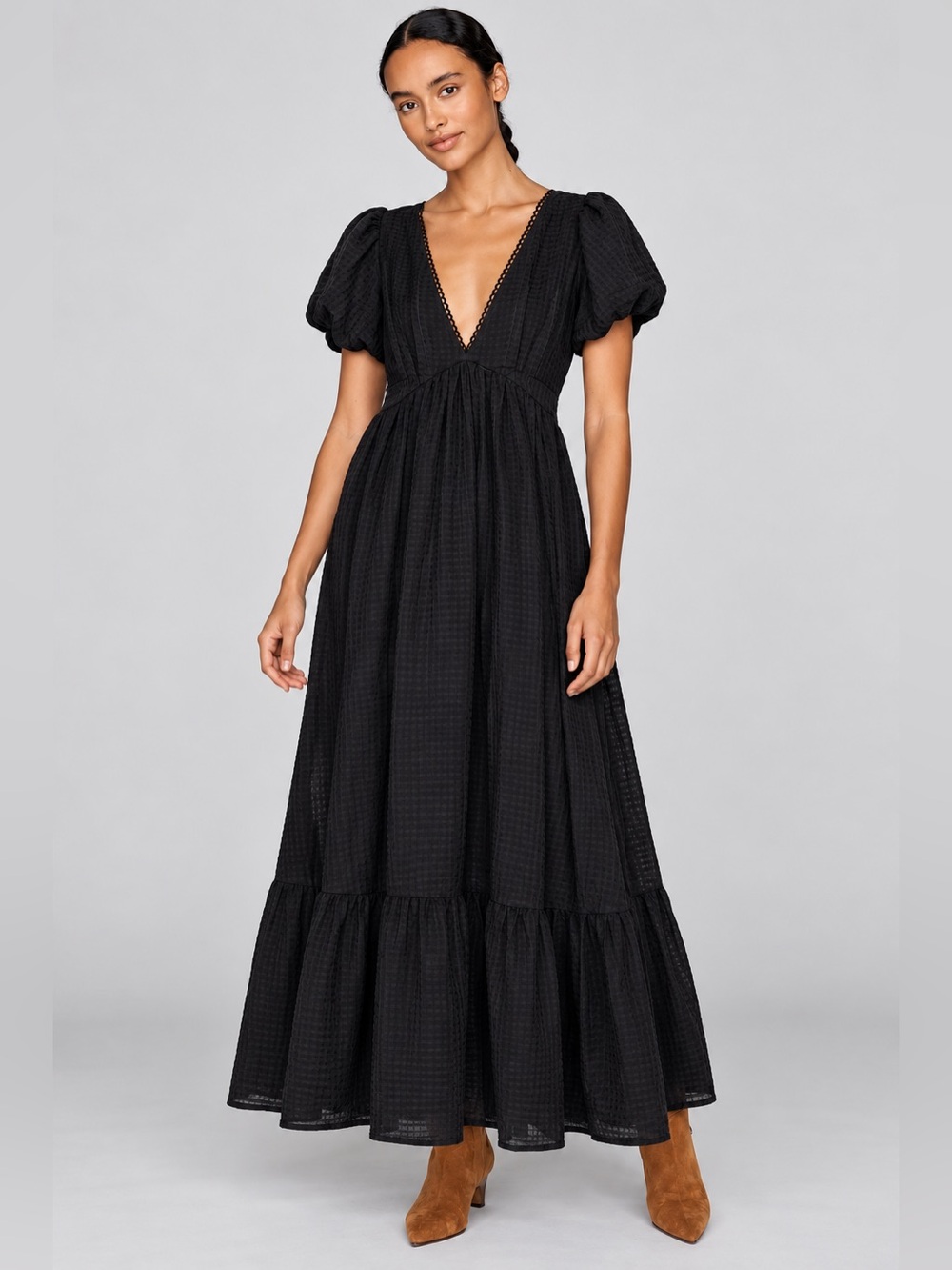 NWT Coco + Jaimeson Black Textured Crochet Trim Boho Maxi Dress XL